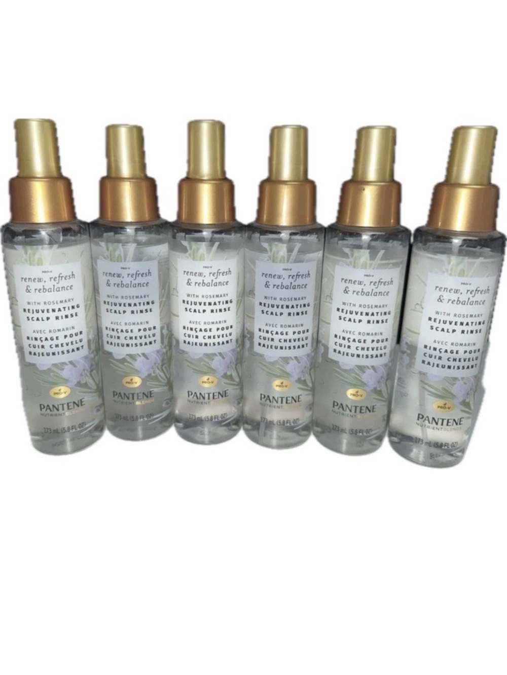 6 Pantene Renew, Refresh & Rebalance Scalp Rinse Sprays - Gold Cap, Clear Bottle